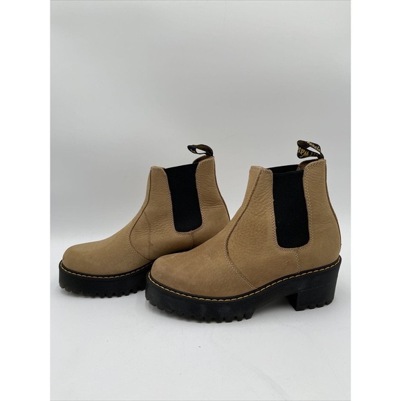Dr. Martens ROMETTY WOMEN'S NUBUCK LEATHER PLATFORM CHELSEA BOOTS Sand 9 - Picture 3 of 7